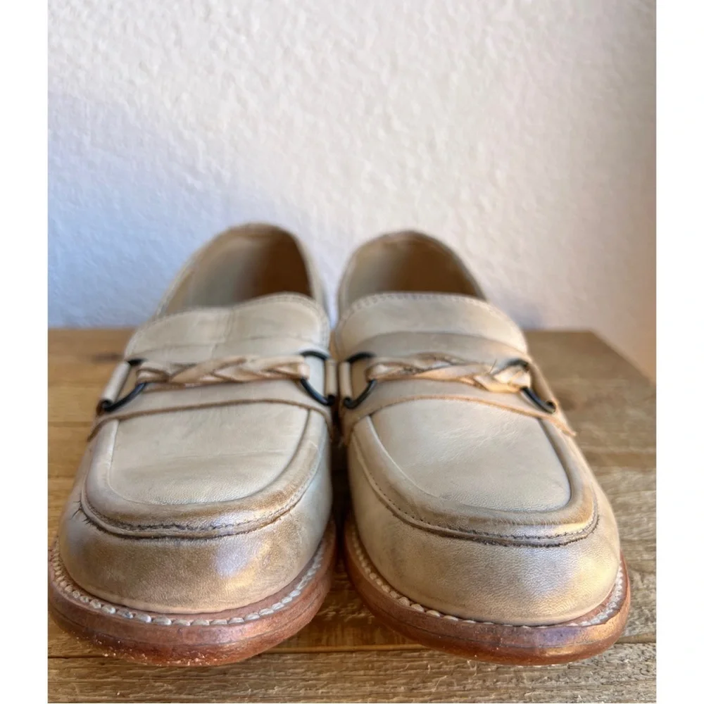 BED|STU Beige Leather Loafers with Metal Bit